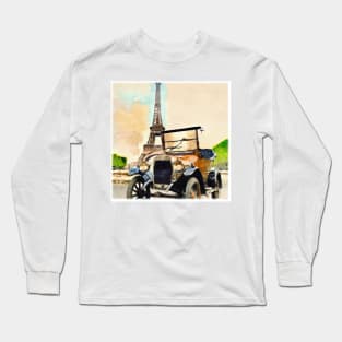 Jalopy in front of Eiffel Tower Long Sleeve T-Shirt